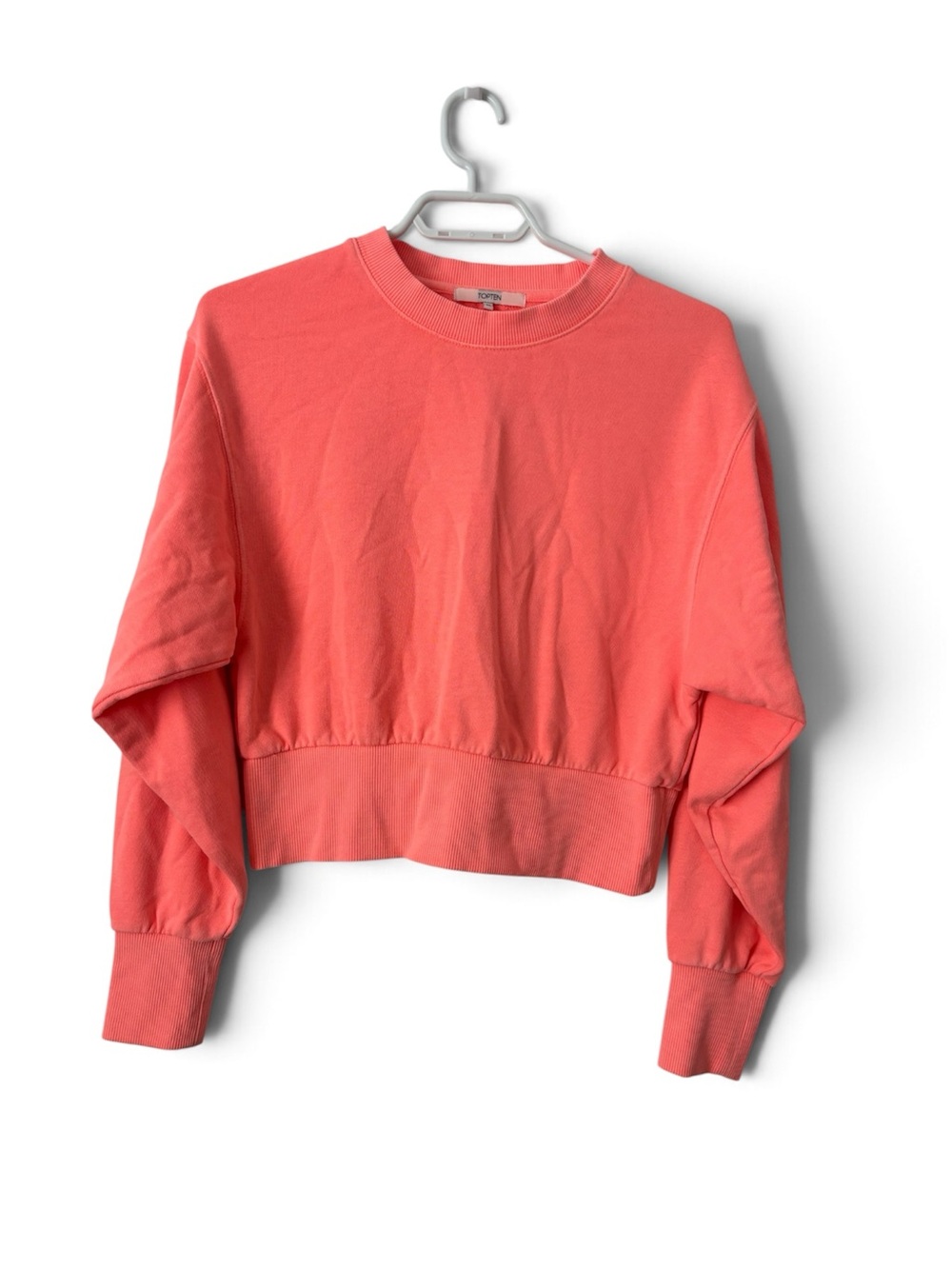 Topten Coral Pink Cropped French Terry Crewneck Sweatshirt Size S